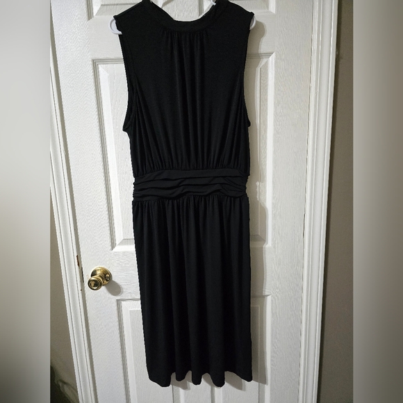 Leota Aria Midi Dress in Black, Drop Ruched Waist, Stretchy Jersey Knit, EUC! - Picture 2 of 12